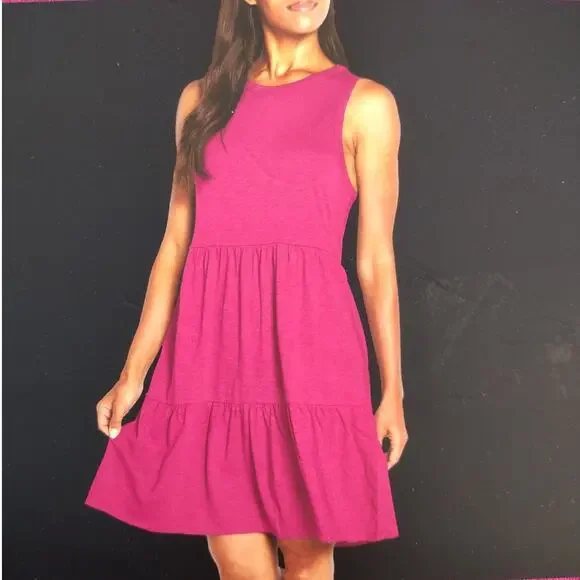 Gap Women's Lightweight Tiered Layered Sleeveless Summer Dress (Very Berry, Xl)